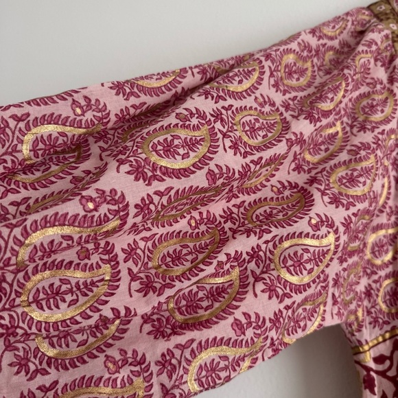 Oliphant Tie Front Balloon Sleeve Bohemian Pink Maxi Dress XL - Picture 5 of 12